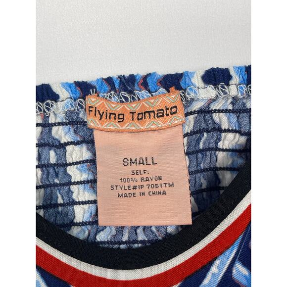 Flying Tomato Blue Aztec Print Jumpsuit Romper Size Small Cutout Waist Tie Back - Picture 2 of 5